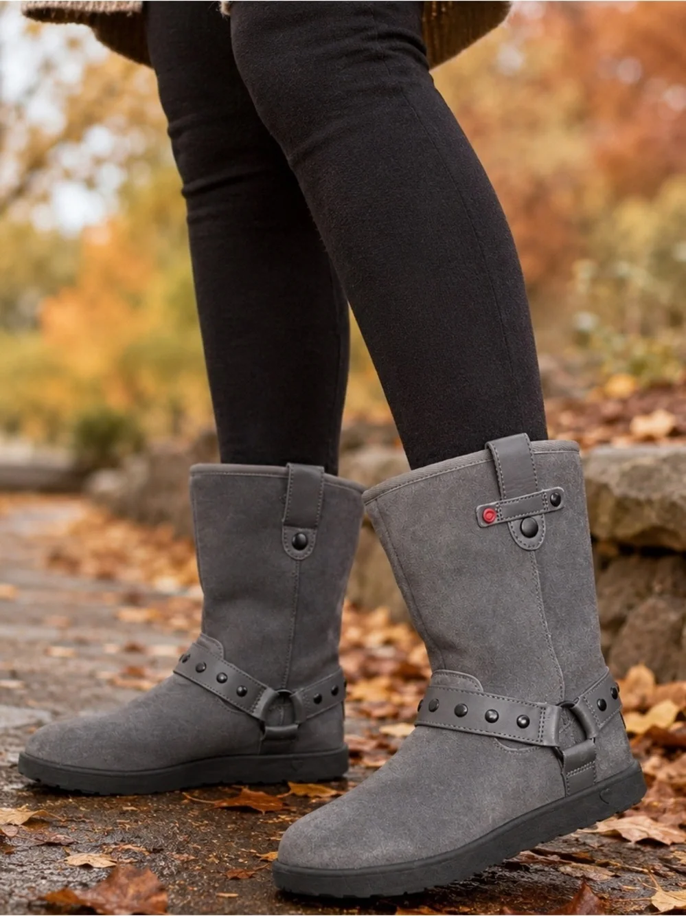 UGG 🩶 Light Charcoal Fur Boots with Ankle Strap, Heart Accent (Size 5)